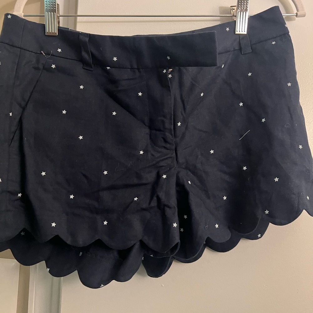 NWT J. Crew Navy Star-Patterned Scallop Hem Shorts